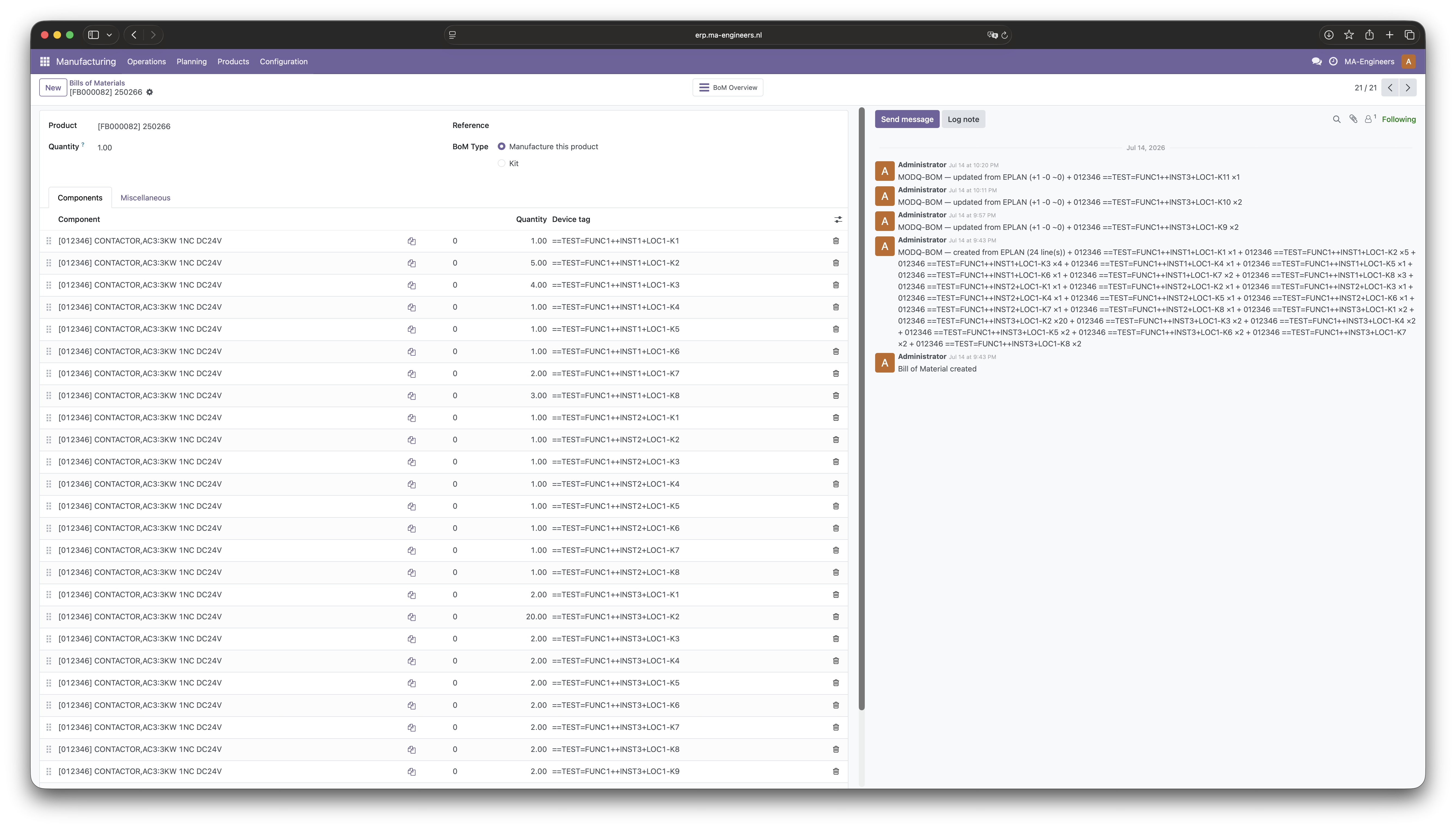 Stuklijst automatisch in de ERP / Bill of materials automatically in the ERP